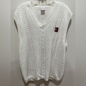 Vintage 90’s Nike White V-Neck Cable Knit Sweater Vest XL